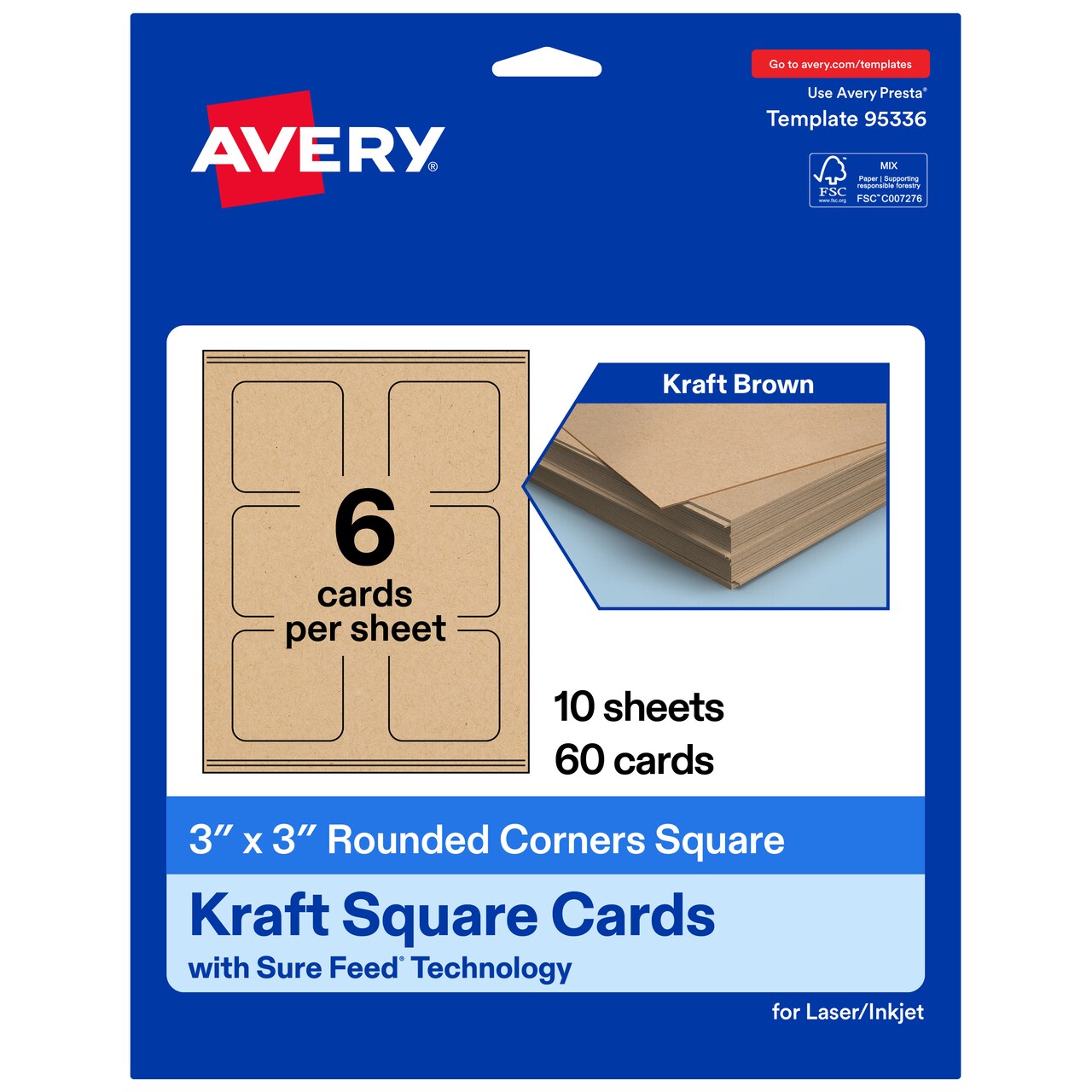 Avery Kraft Brown Square Cards, 3" x 3" Square Rounded Corners